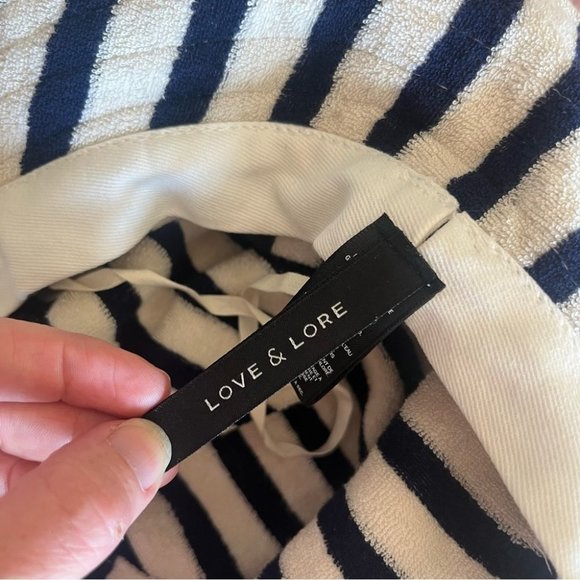 Love & Lore Terry Indigo Navy Blue & Off White Striped Bucket Hat - Picture 5 of 9